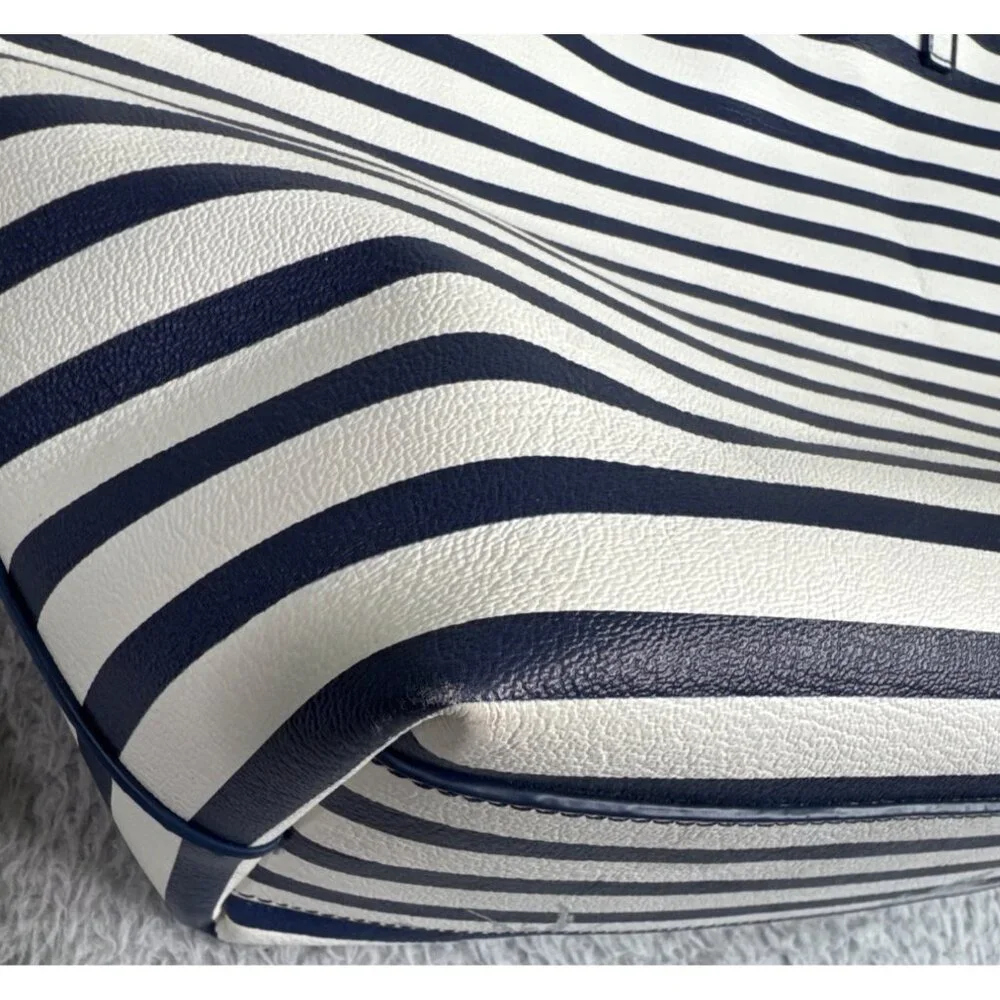 Tommy Bahama Floral Stripe Tote W/Pouch Navy White Faux Leather Travel Beach 90s - Picture 11 of 16